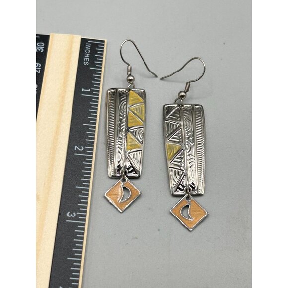 Vintage Berebi Long Pierced Dangles Earrings Silver Tone and Cream Enamel - Picture 6 of 6
